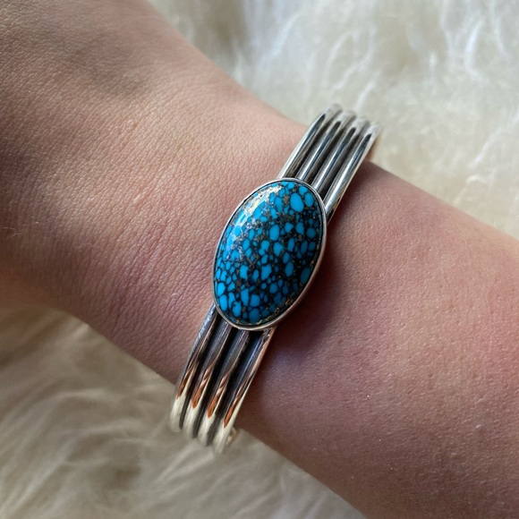 Mermaid Scales Turquoise and sterling silver cuff bracelet - Picture 1 of 1